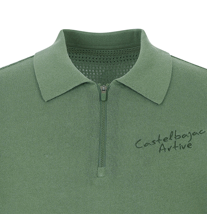 Castelbajac Men's Mesh Collar Half-Zip Short Sleeve Knit - 2 Color