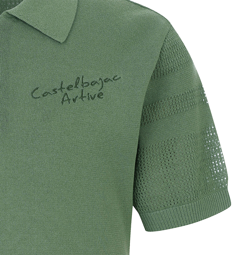 Castelbajac Men's Mesh Collar Half-Zip Short Sleeve Knit - 2 Color
