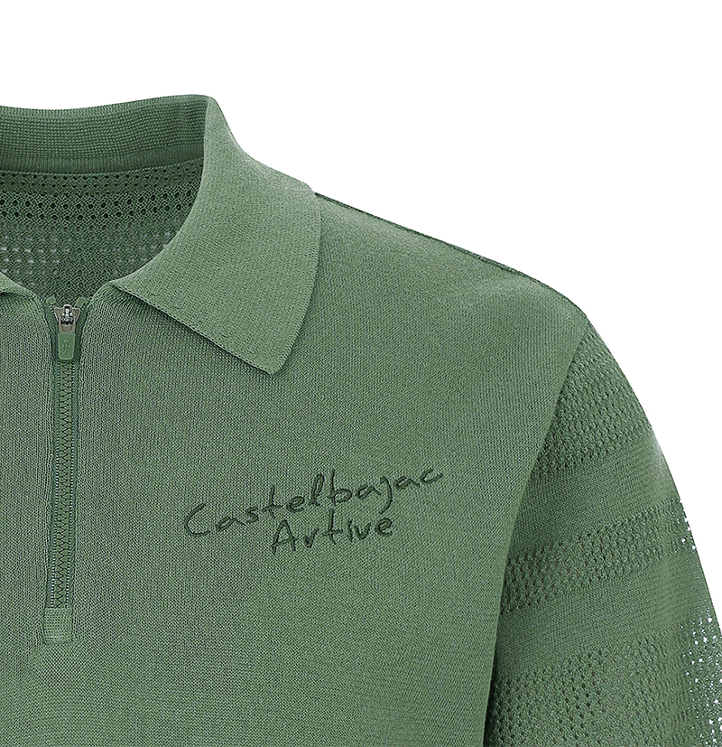 Castelbajac Men's Mesh Collar Half-Zip Short Sleeve Knit - 2 Color