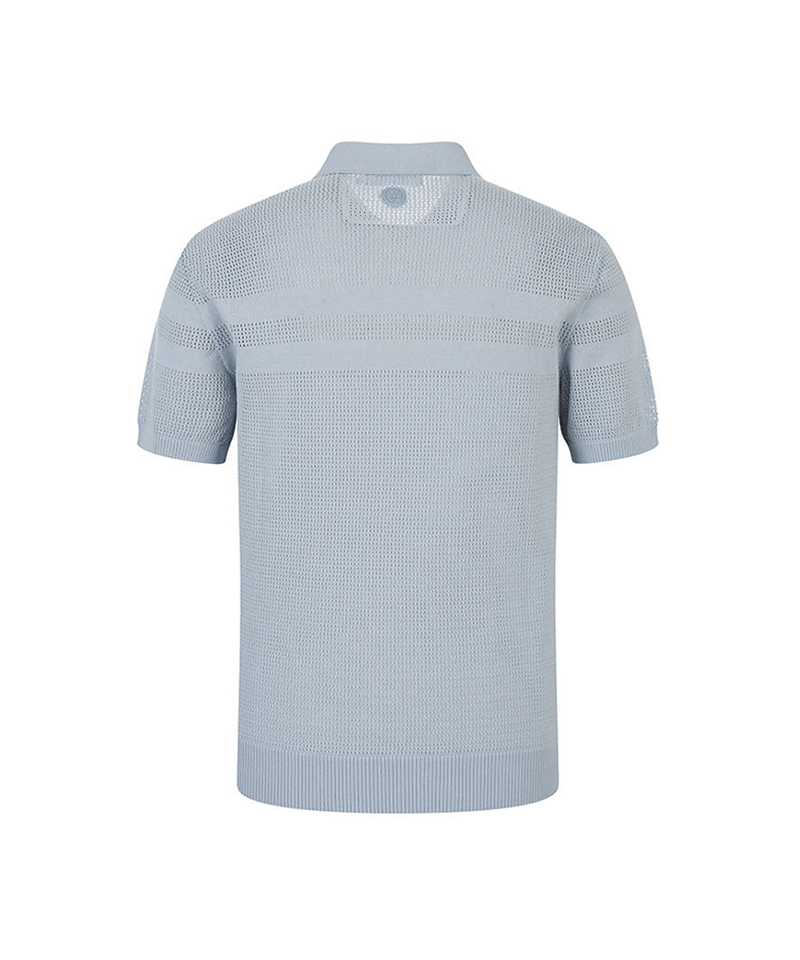 Castelbajac Men's Mesh Collar Half-Zip Short Sleeve Knit - 2 Color