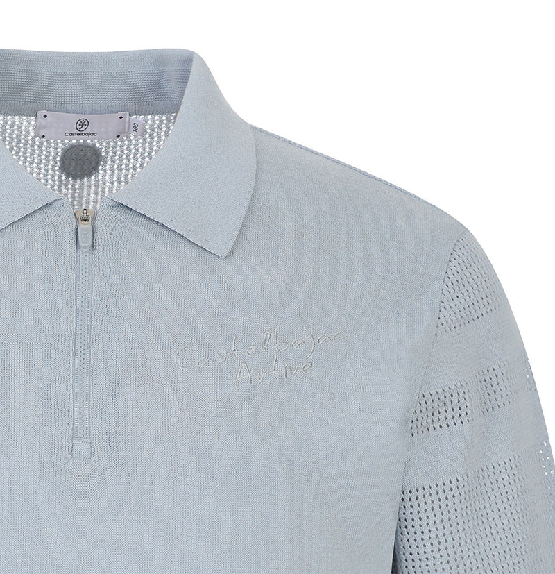 Castelbajac Men's Mesh Collar Half-Zip Short Sleeve Knit - 2 Color