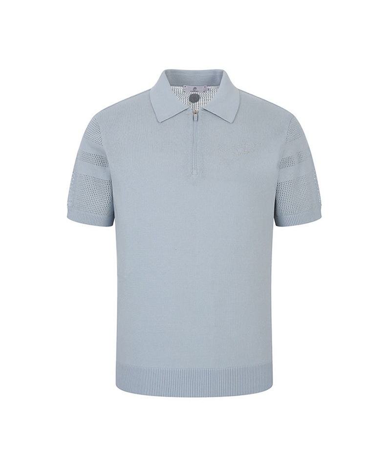 Castelbajac Men's Mesh Collar Half-Zip Short Sleeve Knit - 2 Color