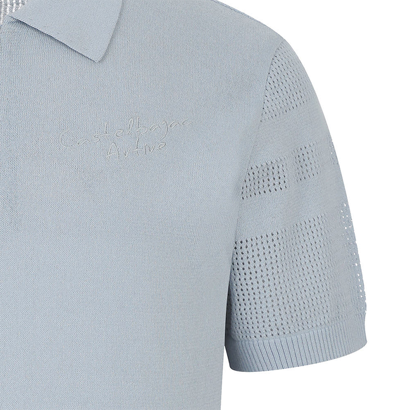 Castelbajac Men's Mesh Collar Half-Zip Short Sleeve Knit - 2 Color