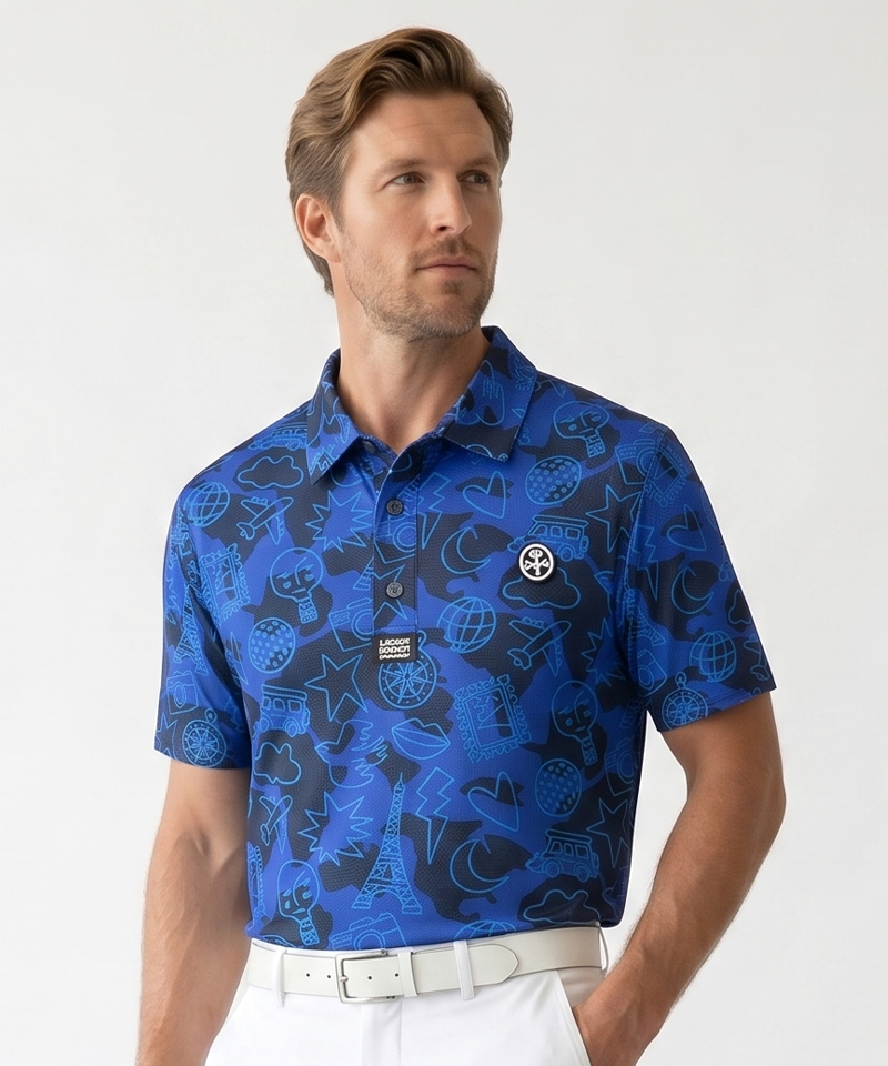 Castelbajac Men's Full-Length Travel Pattern Polo T-Shirt - 2 Colors