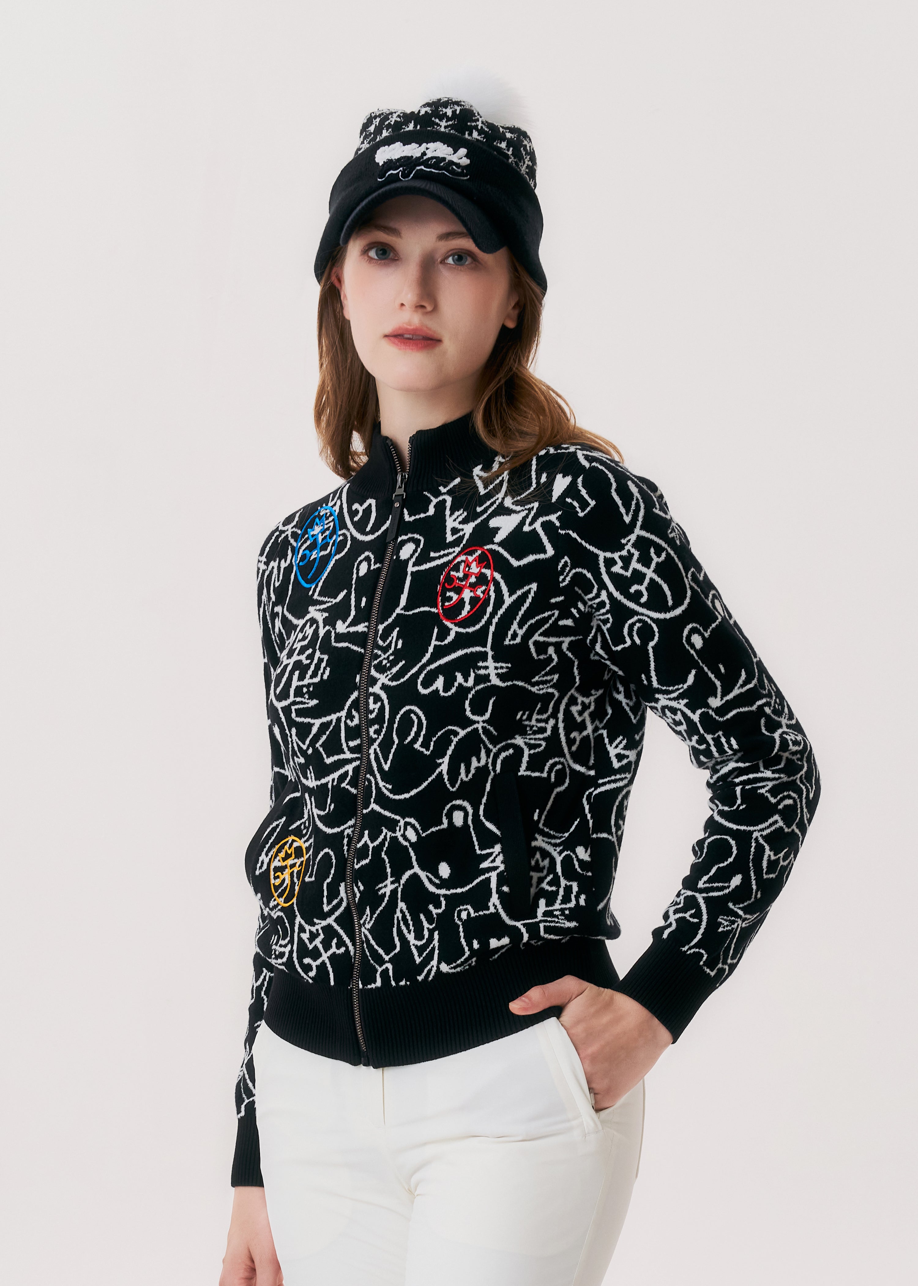 Castelbajac Women's Character Logo Jacquard Zip-Up Cardigan - Black