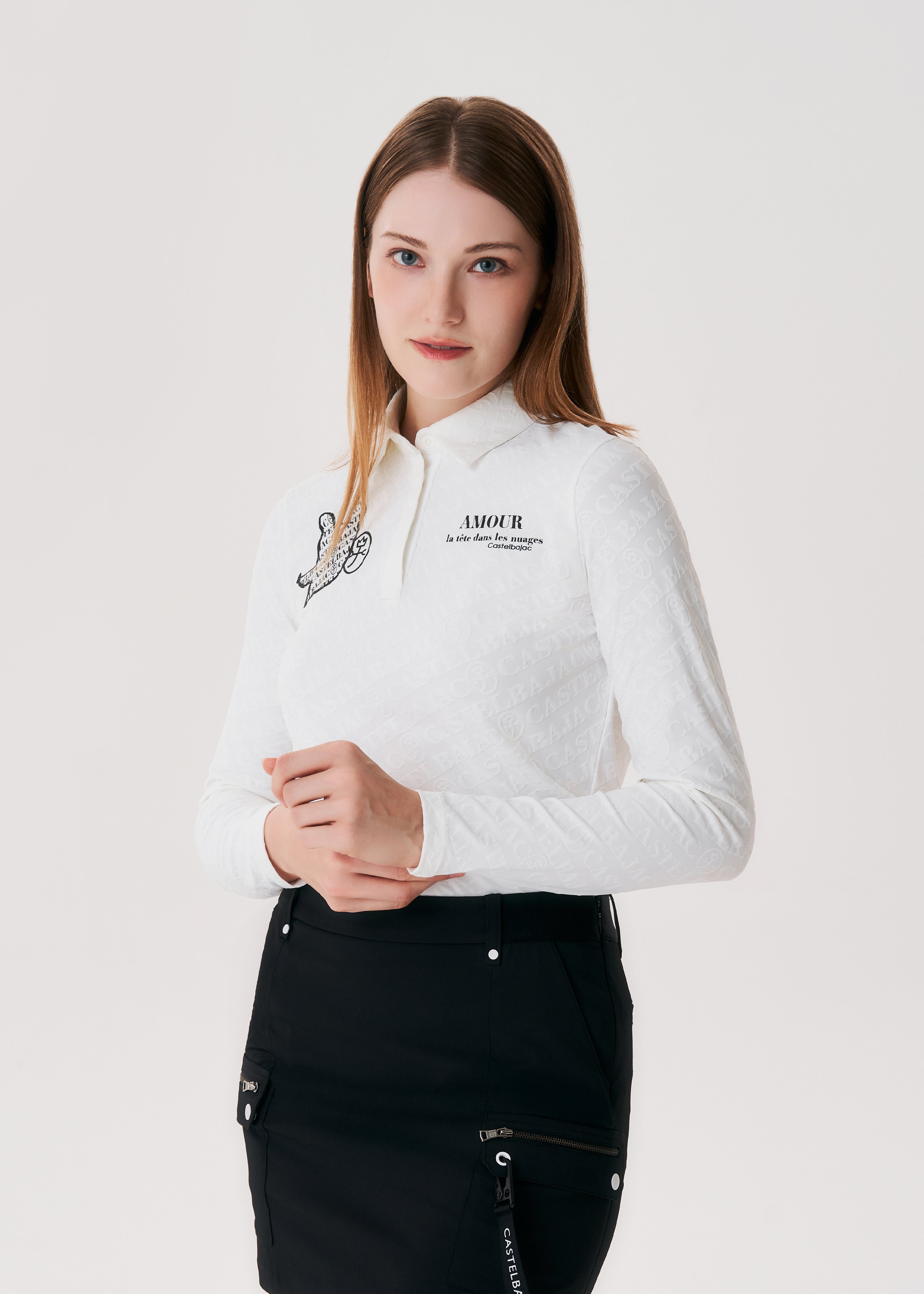 Women's Character Point Jacquard Collar T-Shirt - White