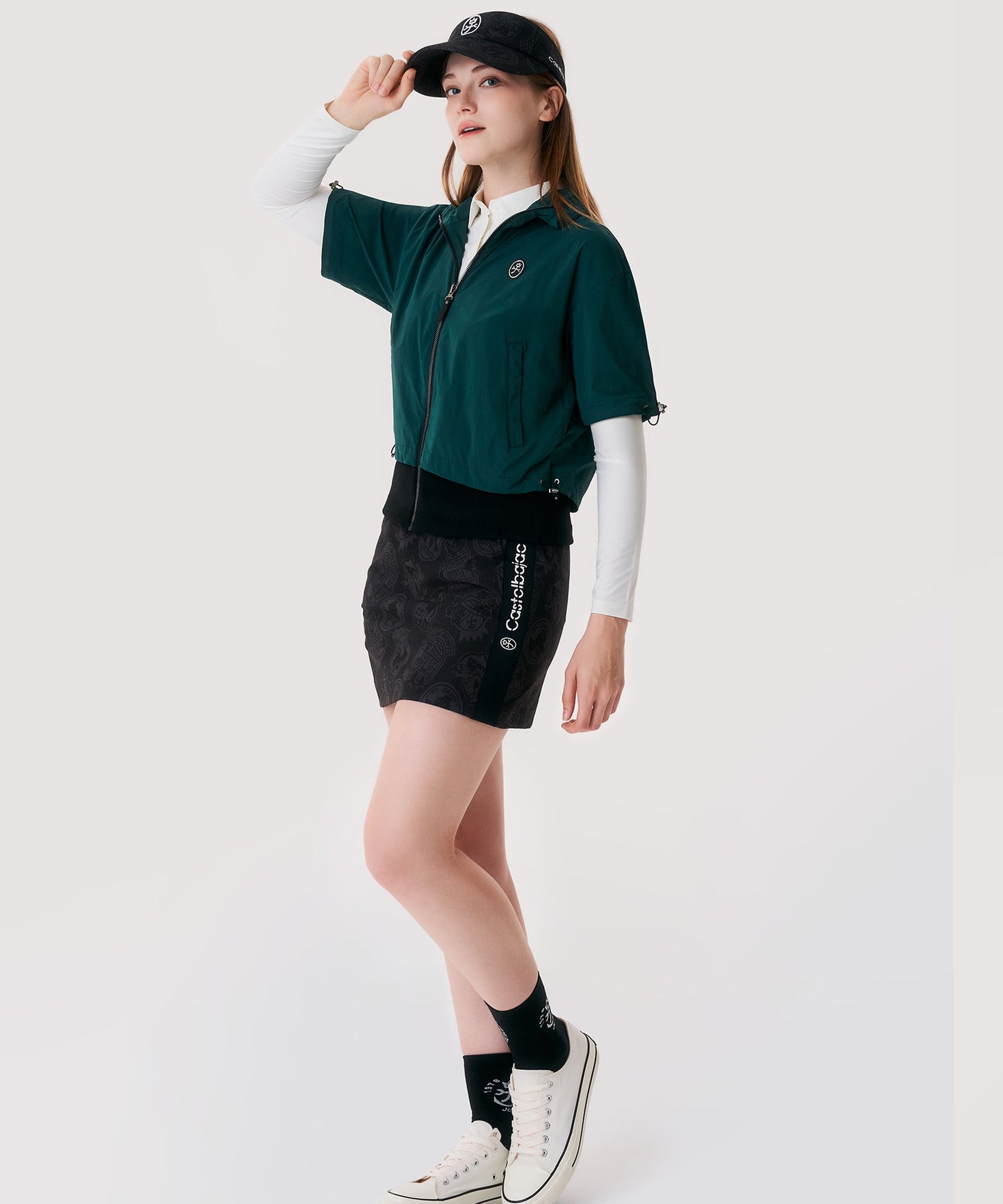 Women's String Zip-Up Short-Sleeve Vest - Green